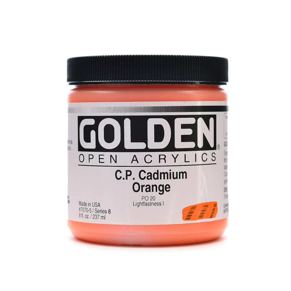 Golden OPEN Acrylic Paint, 8 Oz Jar, Cadmium Orange (CP)