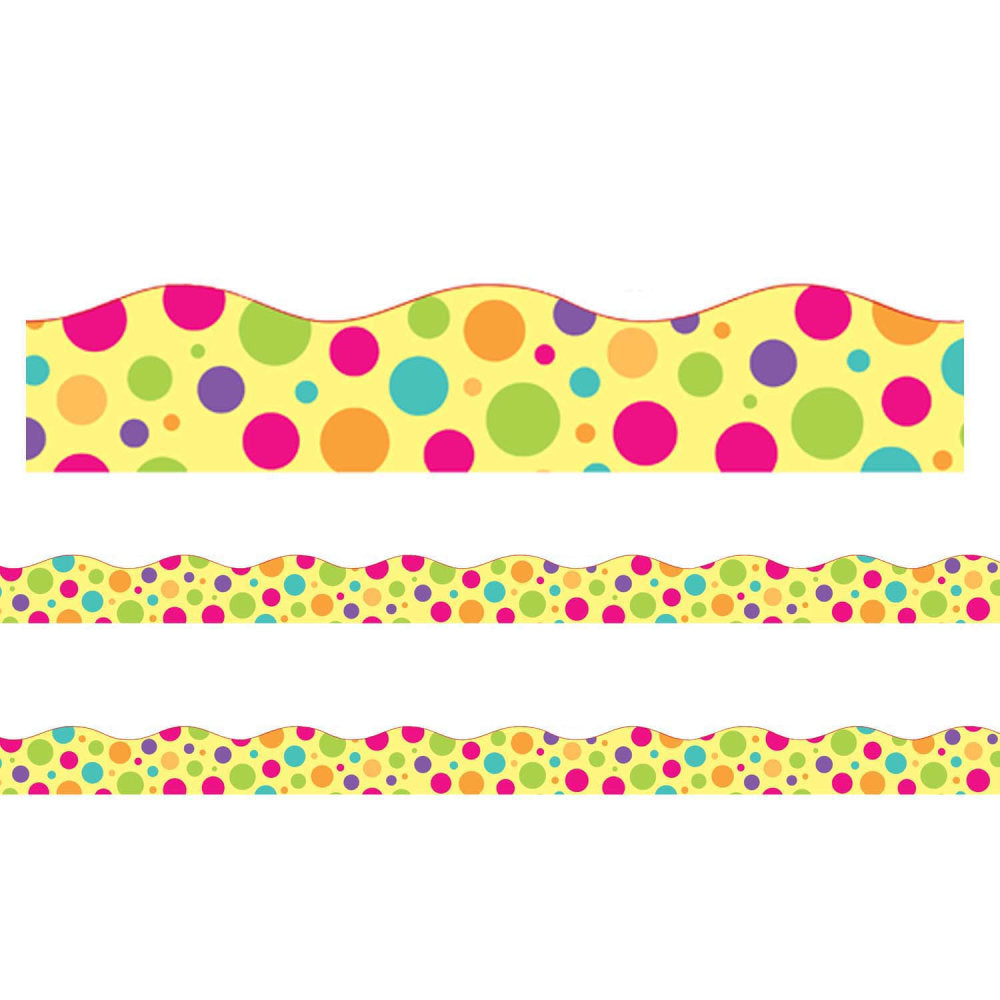 Charles Leonard Scallop Cut Borders/Trims, Colorful Dot, 24' Per Pack, Set Of 2 Packs