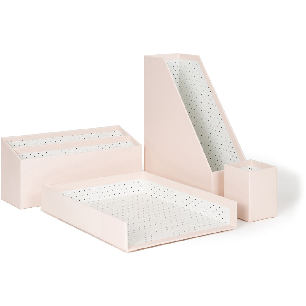 U Brands 4-Piece Desk Organization Kit, Peach/Polka Dot