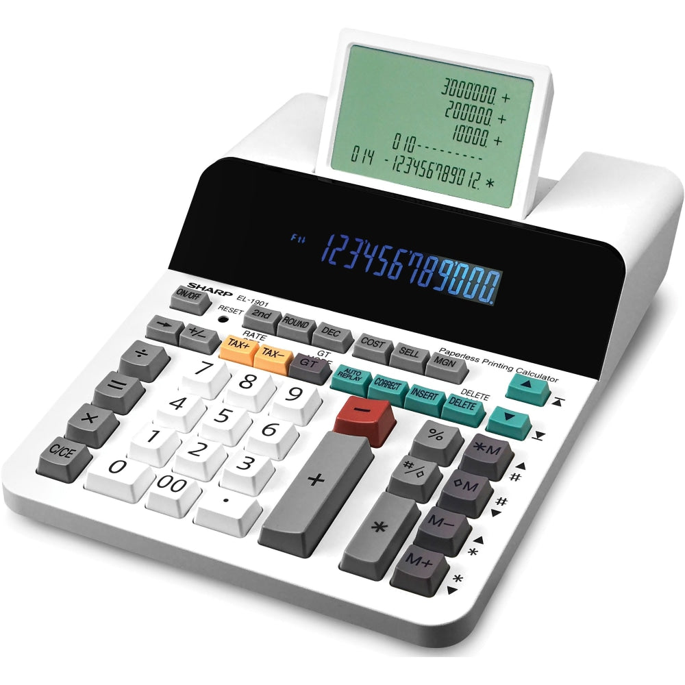 Sharp EL-1901 Digital Printing Calculator, White