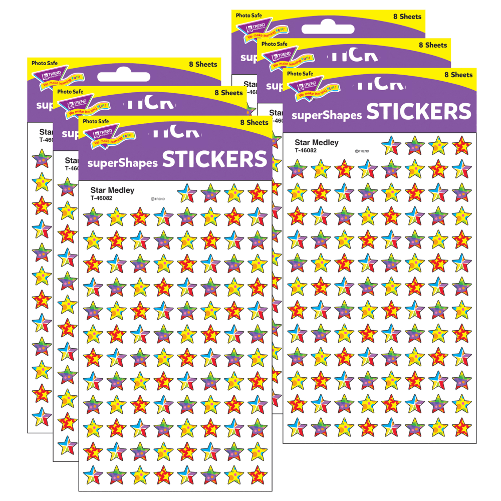 Trend superShapes Stickers, Star Medley, 800 Stickers Per Pack, Set Of 6 Packs