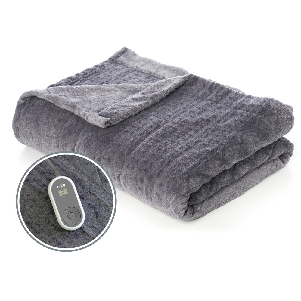 Pure Enrichment PureRelief Radiance Deluxe Heated Blanket, Twin Size, Gray