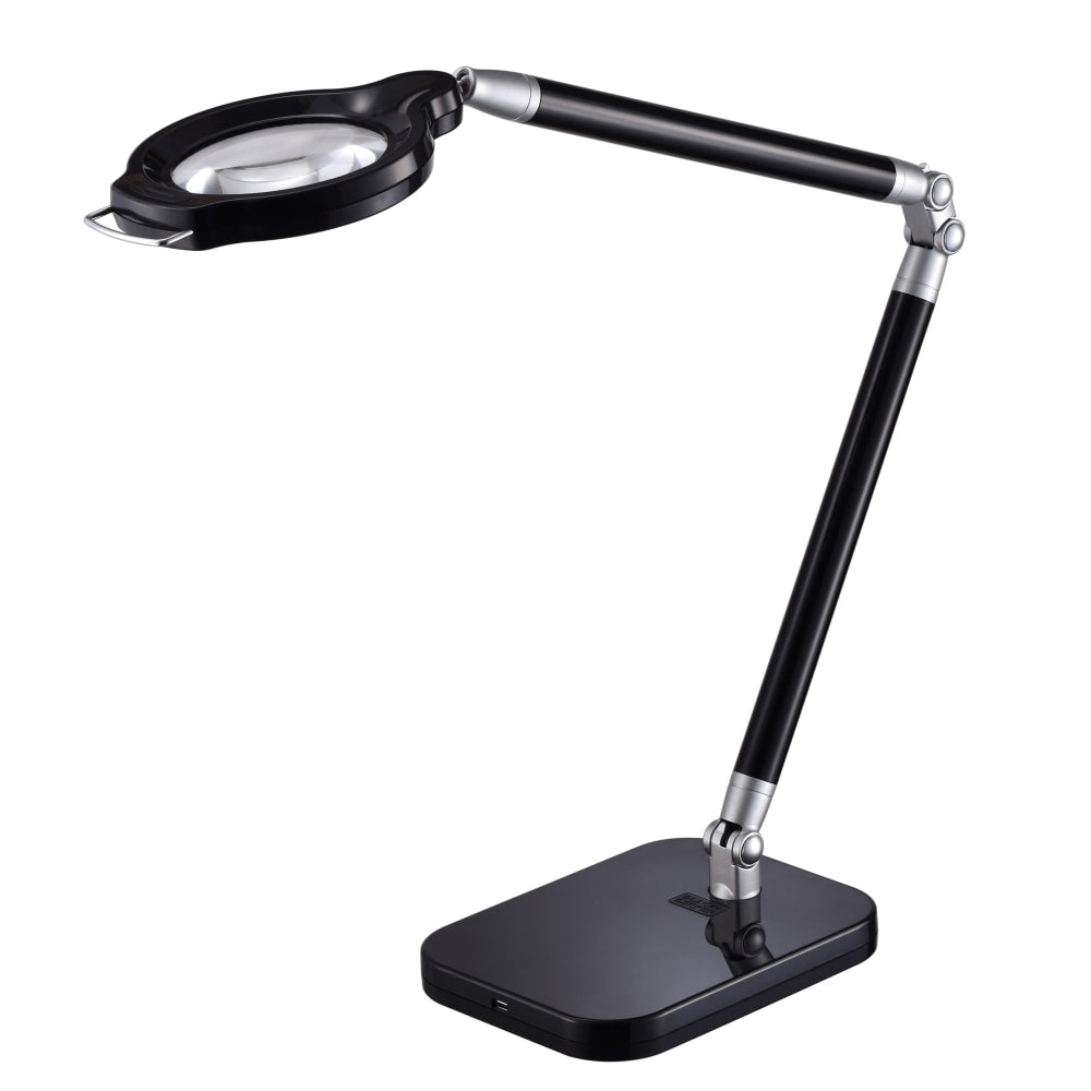 BLACK+DECKER PureOptics Summit Zoom Ultra Reach Magnifier LED Clamp-On Desk Lamp, Adjustable, 29inH, Black