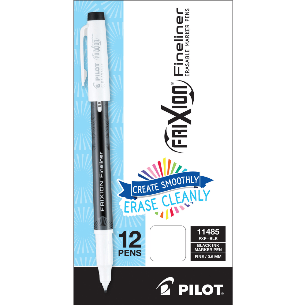 FriXion Fineliner Erasable Marker Pens - Fine Pen Point - 0.6 mm Pen Point Size - Black Gel-based Ink - 1 Dozen