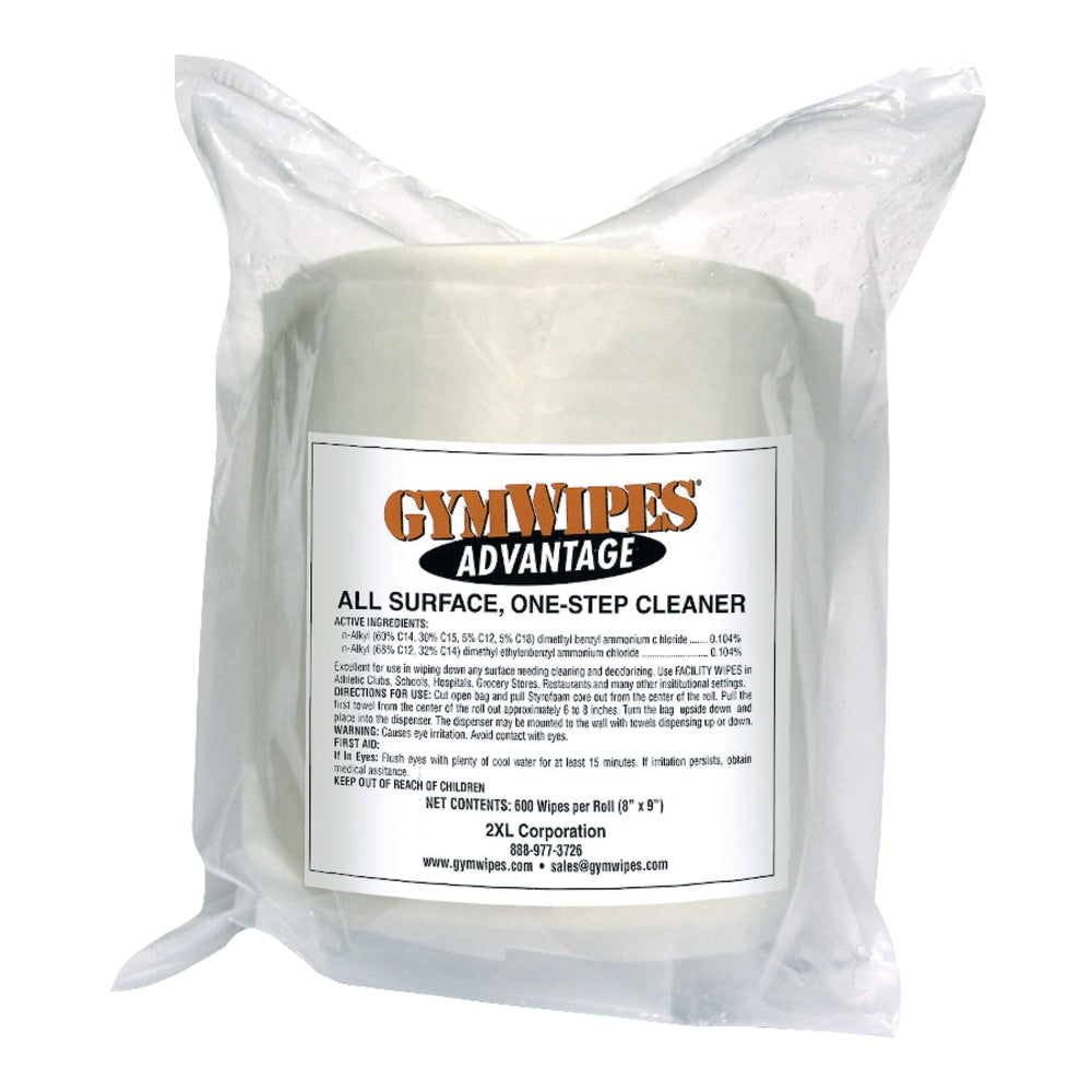 2XL GymWipes Advantage All Surface One-Step Cleaner Refills, 8in x 9in, 600 Wipes Per Roll, Carton Of 4