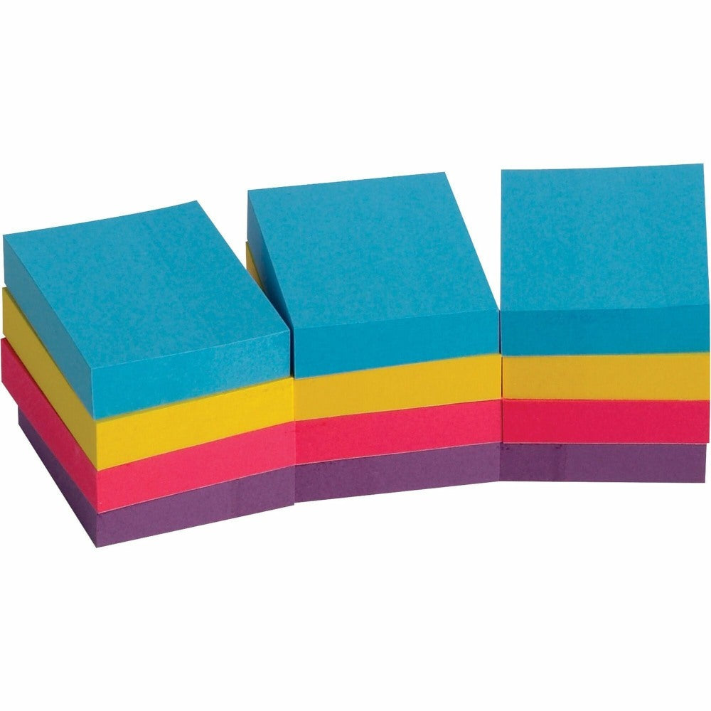 Business Source Extreme Color Adhesive Notes - 1 1/2in x 2in - Rectangle - Unruled - Assorted - Self-adhesive, Repositionable, Solvent-free Adhesive - 12 / Pack