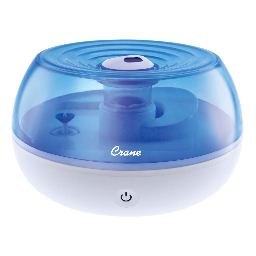 Crane Personal Ultrasonic Cool Mist Humidifier, 0.2 Gallons, 6 3/4in x 6 3/4in x 4 1/8in, Blue/White