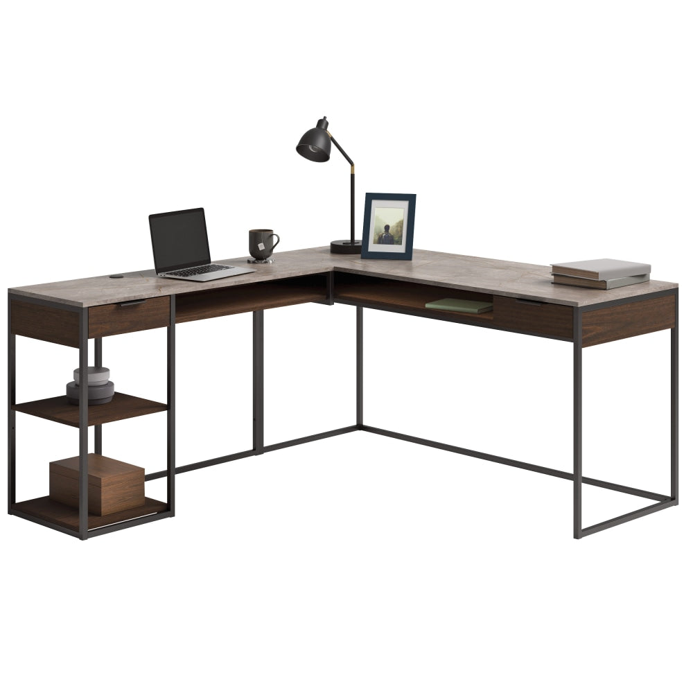 Sauder International Lux 66inW L-Computer Desk, Umberwood/Black