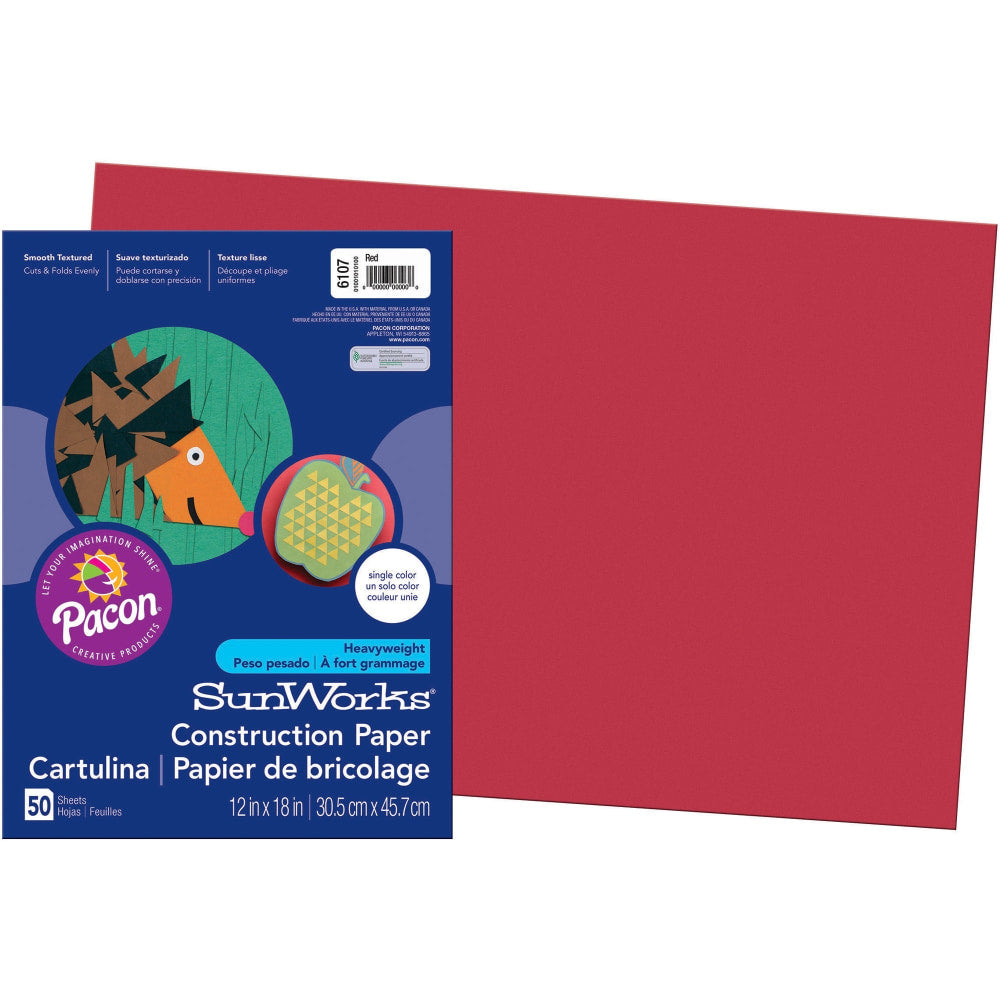 Prang Construction Paper, 12in x 18in, Red, Pack Of 50