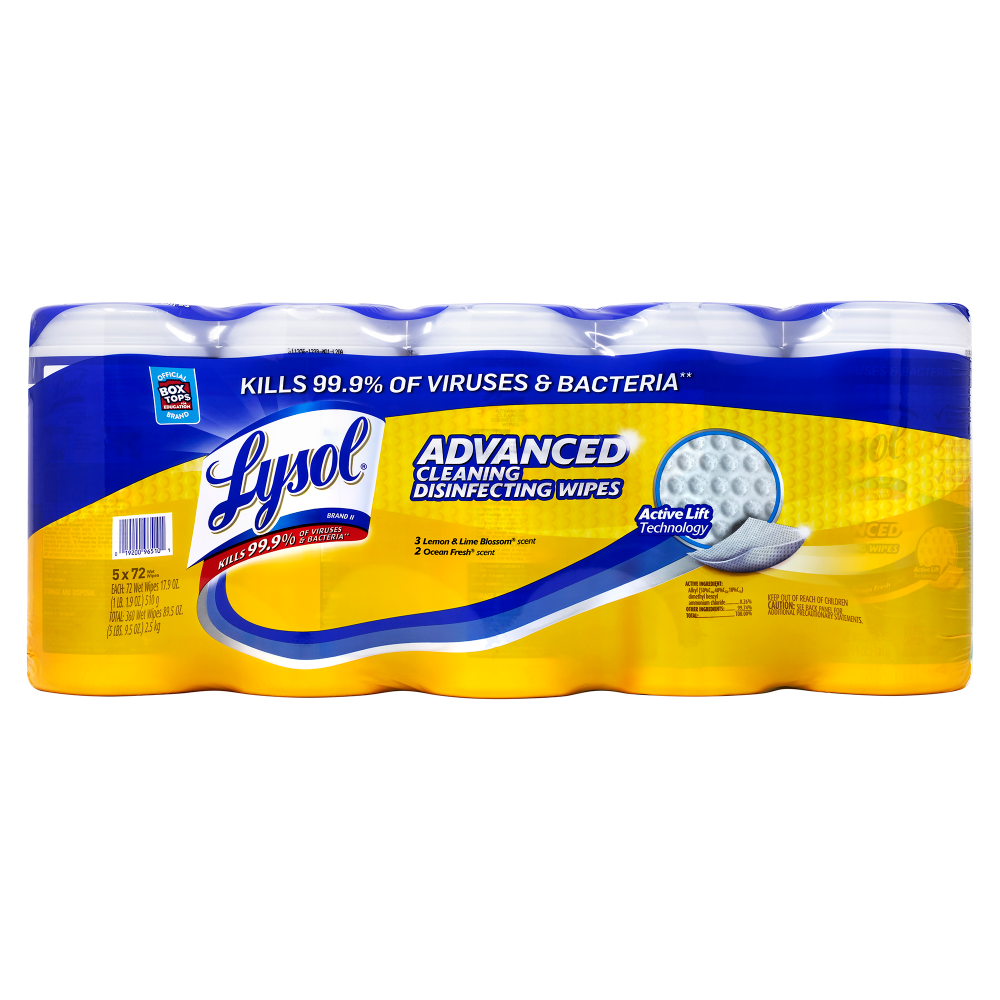 Lysol Advanced Cleaning Disinfecting Wipes Variety Pack, 8-3/8in x 21in, White, Pack Of 360 Wipes