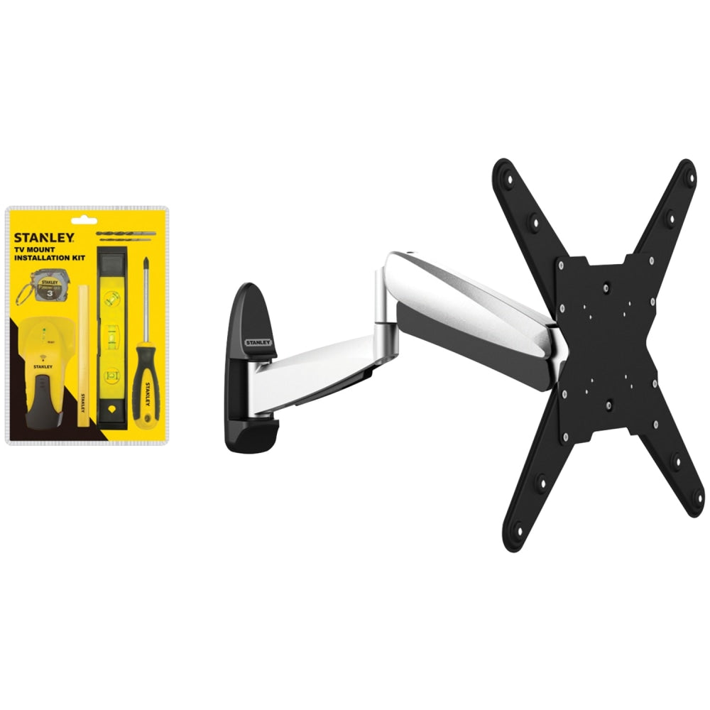 Stanley Interactive Full-Motion TV Mount For 32in to 55in TVs, 2.68inH x 15.75inW x 15.75inD, Black