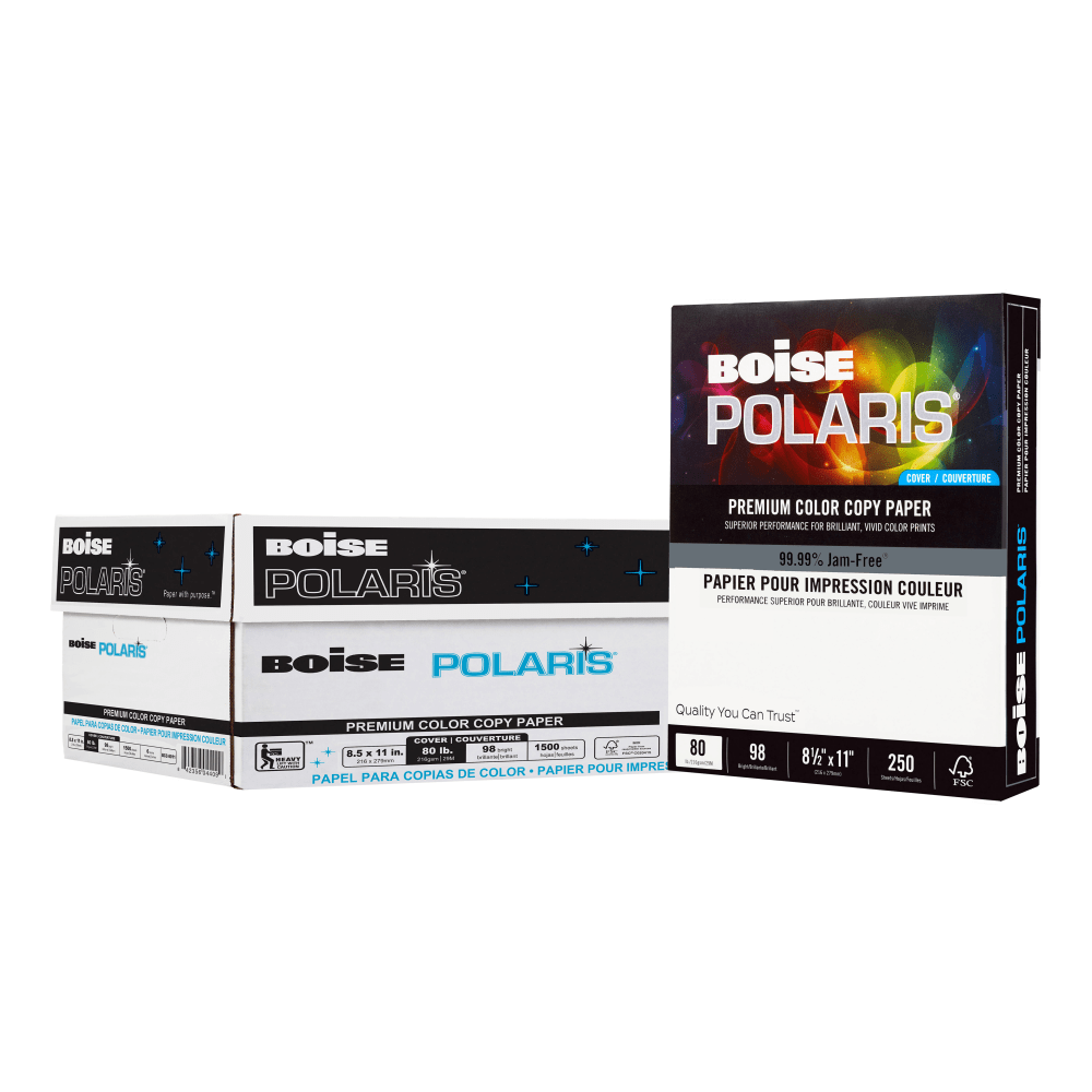 Boise POLARIS Color Copy Paper, White, Letter (8.5in x 11in), 250 Sheets Per Pack, 80 Lb, 98 Brightness, FSC Certified