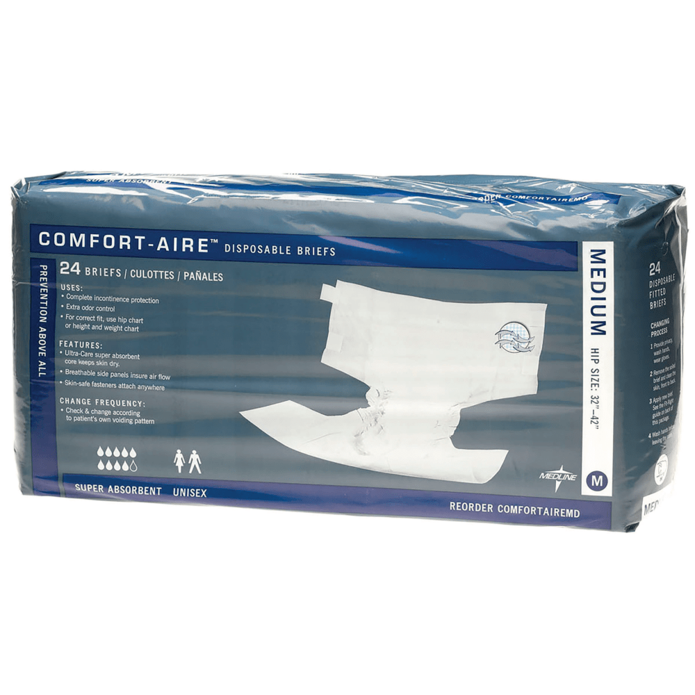 Comfort-Aire Disposable Briefs. Medium, 32 - 42in, Beige, 24 Briefs Per Bag, Case Of 4 Bags