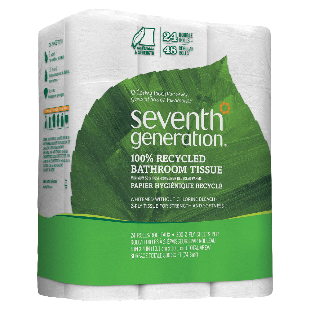 Seventh Generation 2-Ply Toilet Paper, 100% Recycled, 300 Sheets Per Roll, Pack Of 24 Rolls