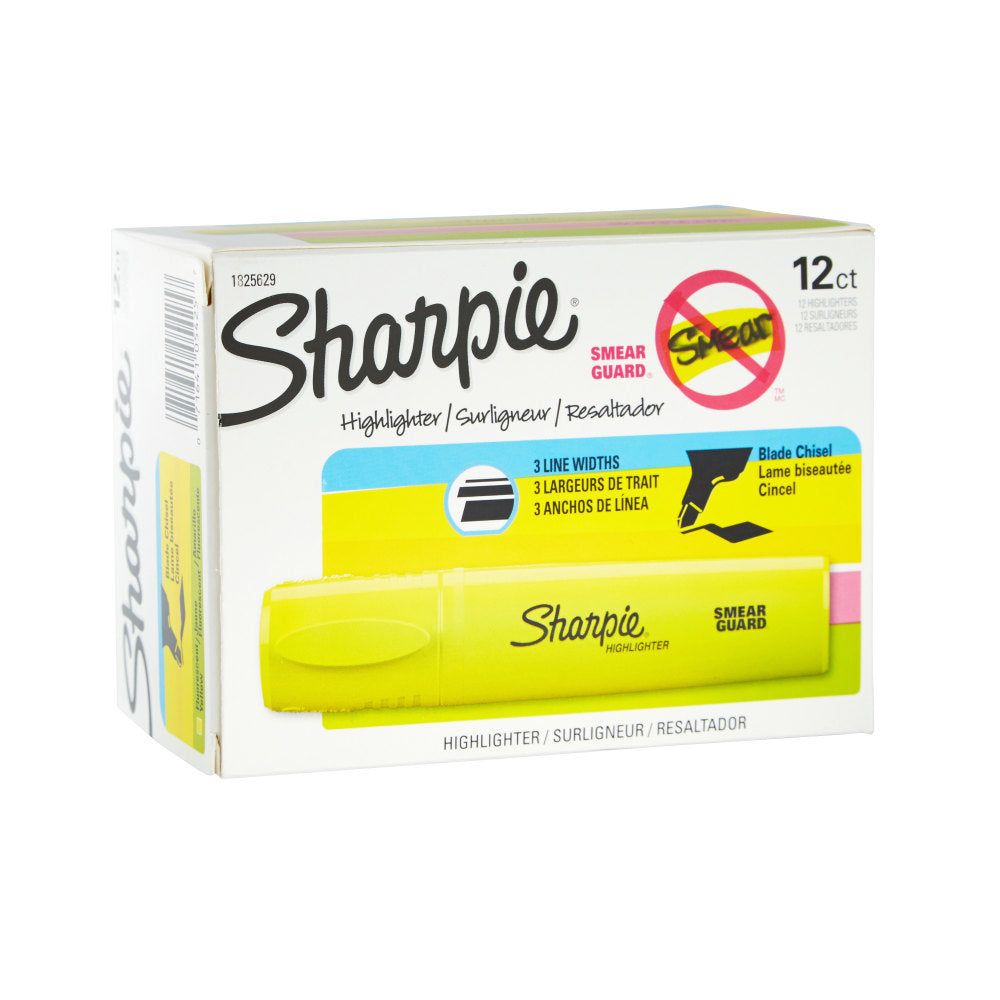 Sharpie Blade Highlighters, Chisel Point, Fluorescent Yellow, Pack Of 12