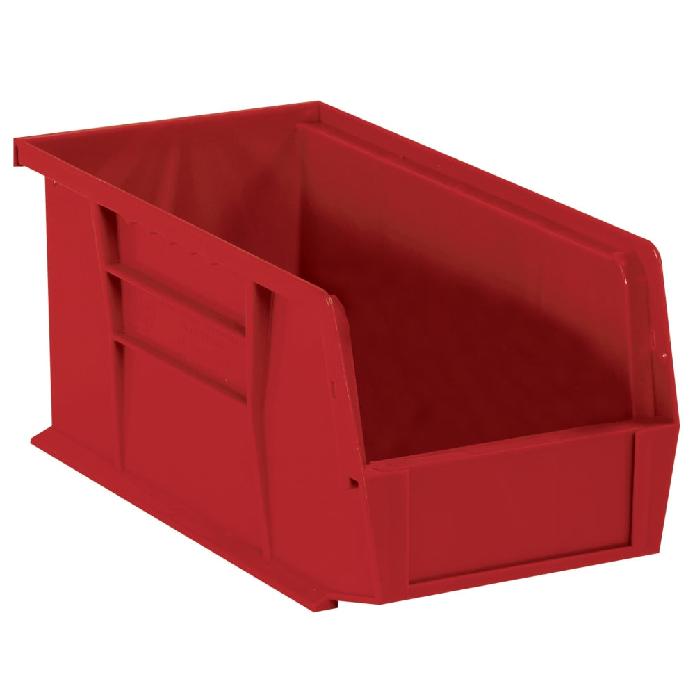 Partners Brand Plastic Stack & Hang Bin Boxes, Medium Size, 14 3/4in x 8 1/4in x 7in, Red, Pack Of 12