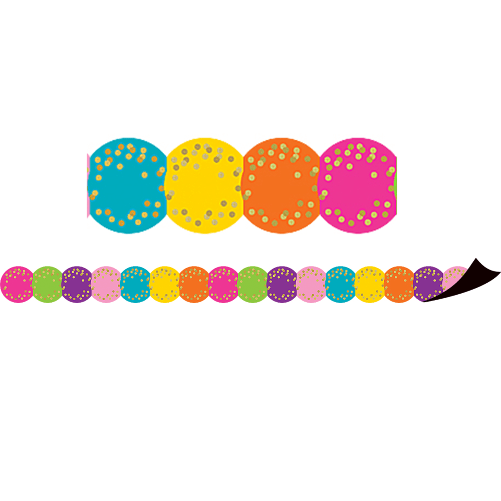 Teacher Created Resources Magnetic Borders, 24in x 1-1/2in, Confetti Circles, 12 Boarders Per Pack, Set Of 3 Packs