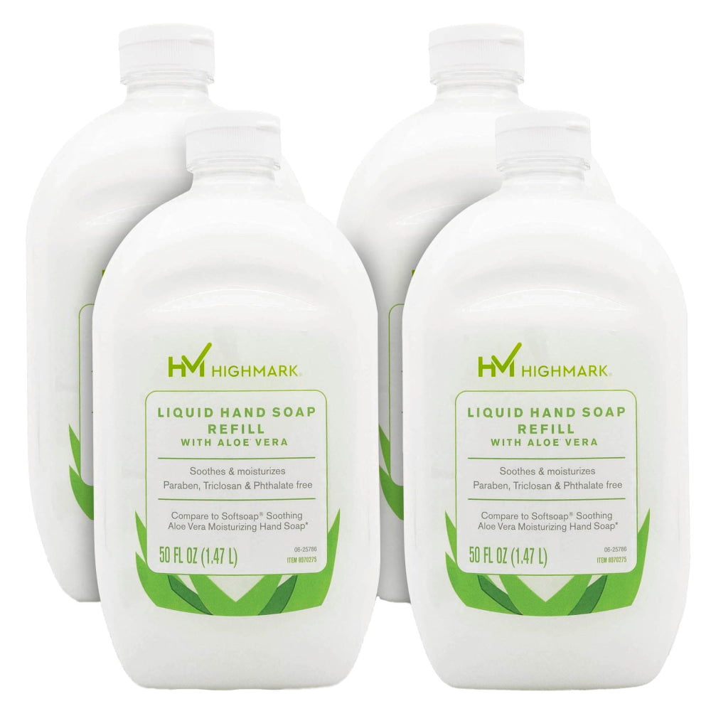 Highmark Aloe Liquid Hand Soap, Floral Scent, 50 Oz Refill Bottle, White, Case Of 4 Bottles