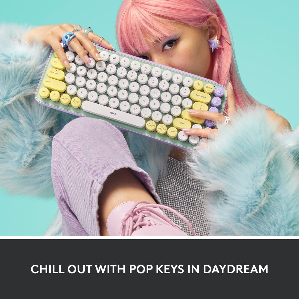 Logitech POP Keys Wireless Mechanical Keyboard with Customizable Emoji Keys - Wireless Connectivity - Bluetooth - 32.81 ft - 4 Emoji Hot Key(s) - Daydream