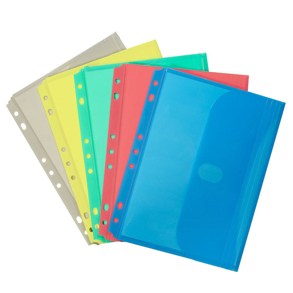 C-Line Mini-Size Binder Pockets, 5 1/2in x 8 1/2in, 1/2in Capacity, Assorted Colors, Pack Of 18