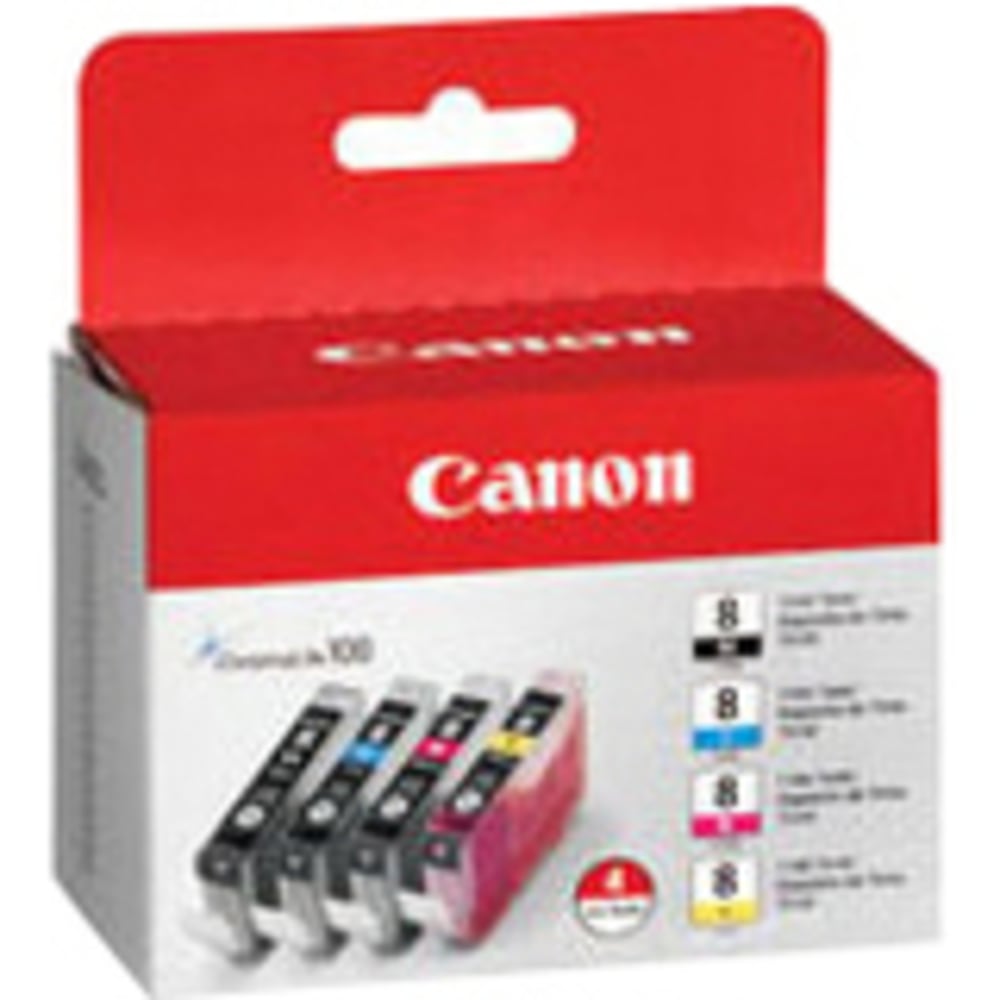 Canon CLI-8 ChromaLife 100 Black And Cyan, Magenta, Yellow Ink Cartridges, Pack Of 4, 0620B010