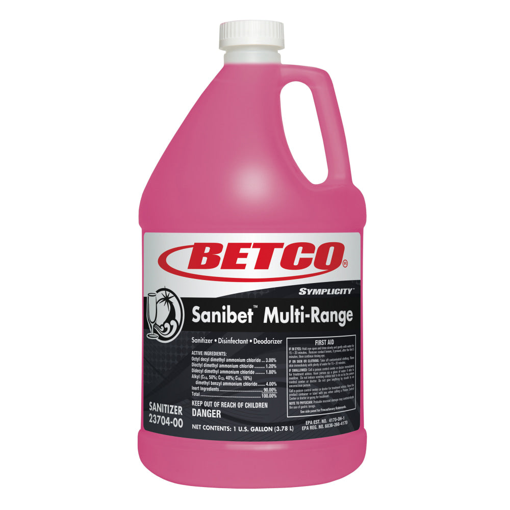 Betco Sanibet Multi-Range Sanitizer, 1 GAL Bottle, Case Of 4