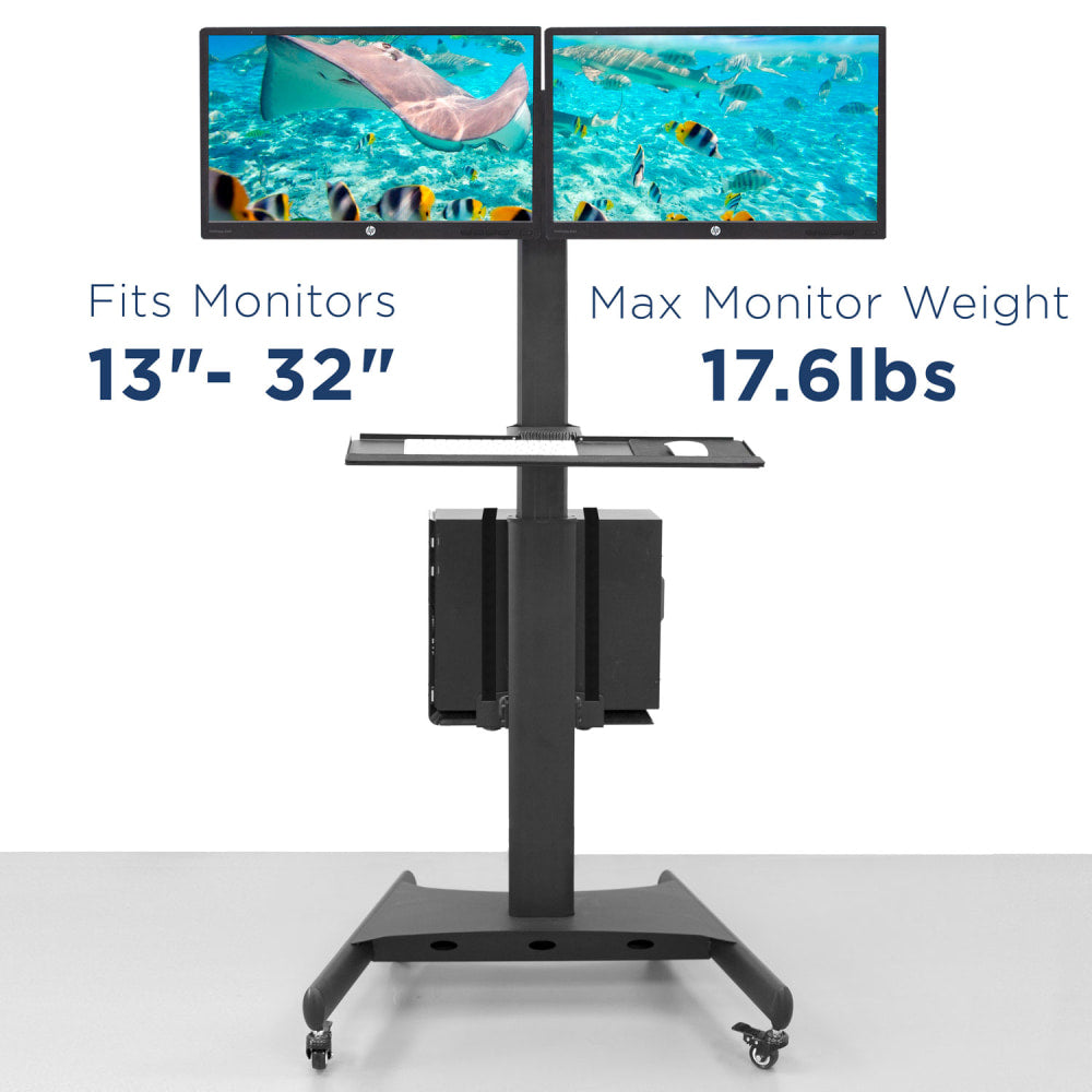 Mount-It! MI-7986 Adjustable PC Mobile Workstation For Dual Monitors, 45inH x 28-1/2inW x 8inD, Black