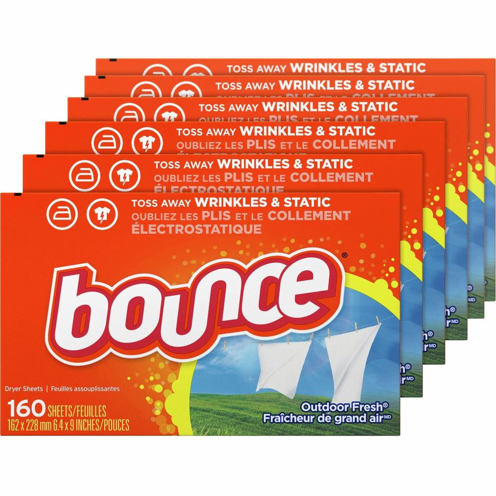 Bounce Dryer Sheets, Outdoor Fresh Scent, Orange, 160 Sheets Per Box, Carton Of 6 Boxes