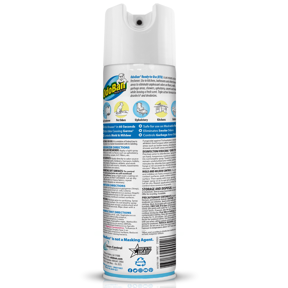 OdoBan Odor Eliminator Disinfectant 360 deg. Spray, Fresh Linen, 14.6 Oz, Pack Of 6 Bottles