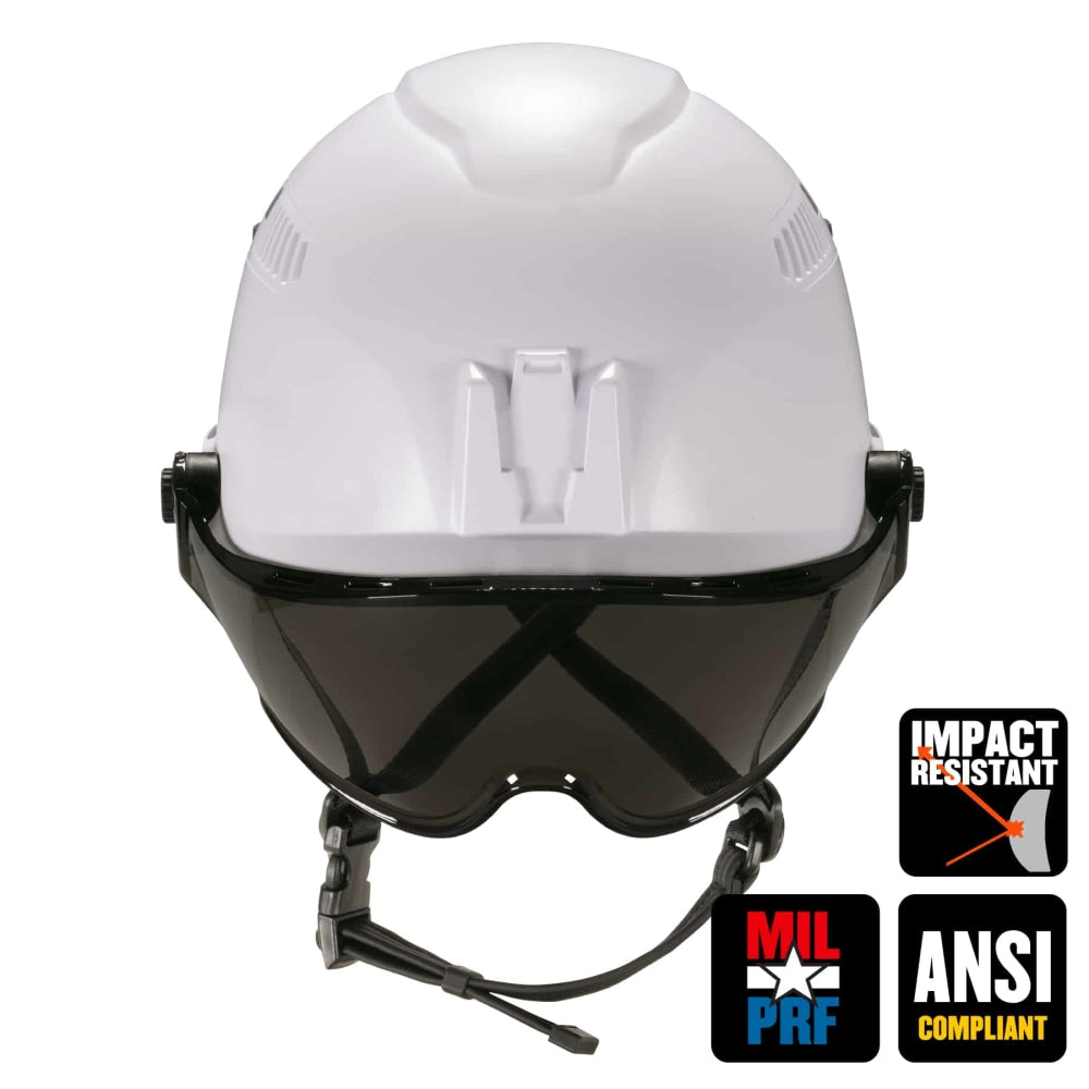 Ergodyne Skullerz 8975V Anti-Fog Class C Safety Helmet With Visor, Smoke Lens, White