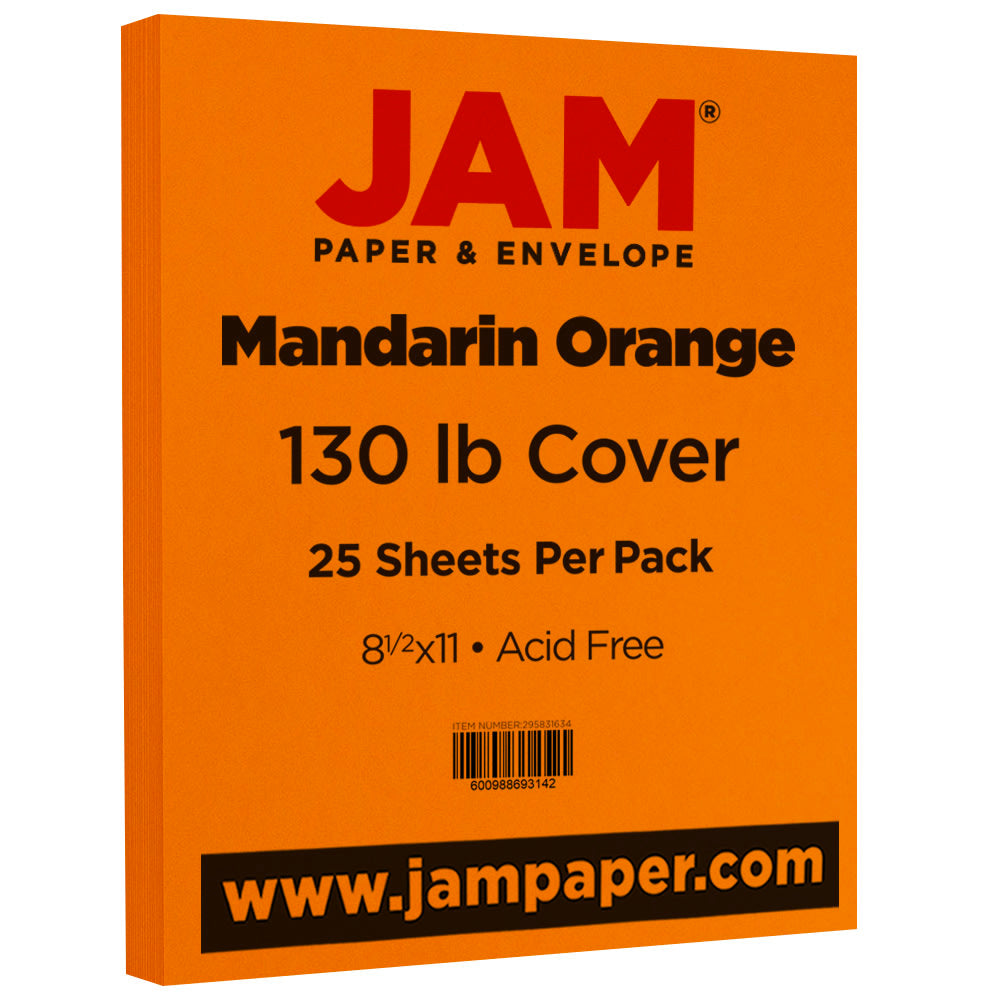 JAM Paper Card Stock, Orange, Letter (8.5in x 11in), 130 Lb, Pack Of 25