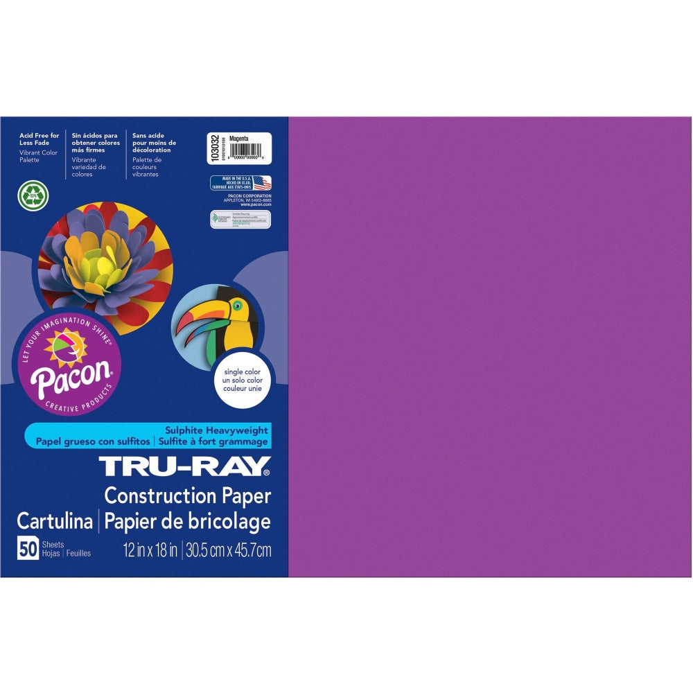 Tru-Ray Construction Paper, 50% Recycled, 12in x 18in, Magenta, Pack Of 50