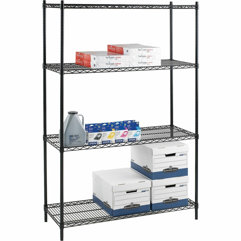 Lorell Industrial Wire Shelving Starter Unit, 36inW x 24inD, Black