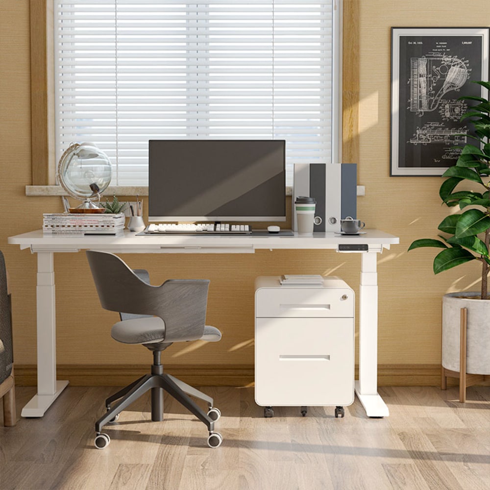 FlexiSpot E7 55inW Height-Adjustable Standing Desk, White