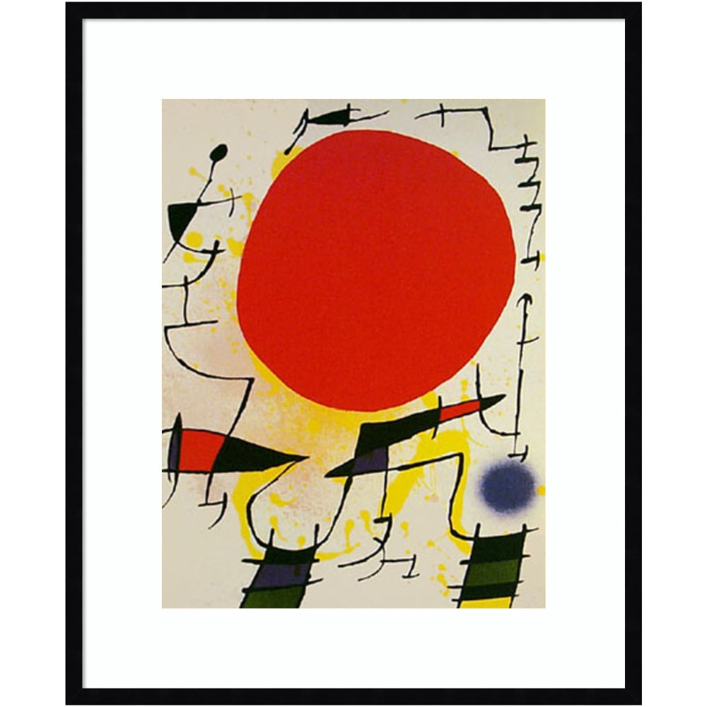 Amanti Art Le Soliel Rouge (The Red Sun) by Joan Miro Wood Framed Wall Art Print, 28inW x 34inH, Black