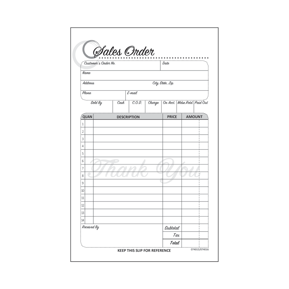 COSCO Sales Order Form Book With Slip, 3-Part Carbonless, 4-1/4in x 7-1/4in, Artistic, 50 Sets