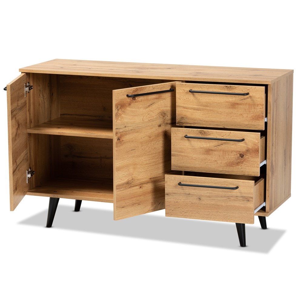 Baxton Studio Radley 48inW 3-Drawer Sideboard Buffet, Oak Brown