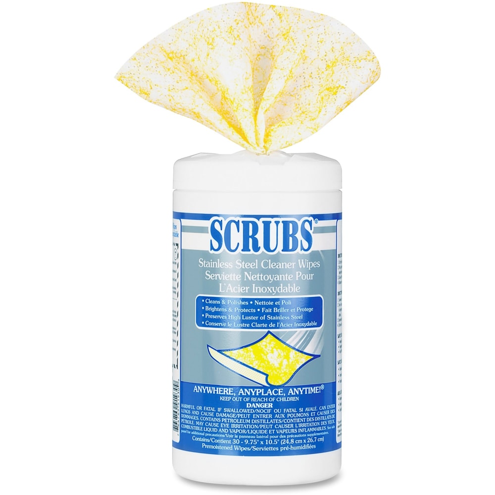 SCRUBS Stainless Steel Cleaner Towels, Citrus Scent, Canister Of 30