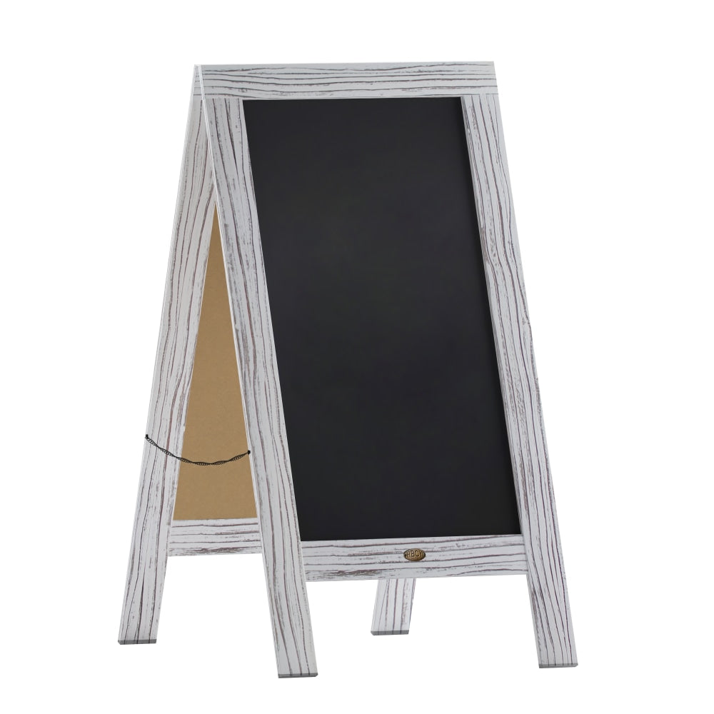 Flash Furniture Canterbury Vintage Wooden A-Frame Magnetic Indoor/Outdoor Chalkboard Sign, Porcelain Steel, 40in x 20in, White Wash Frame