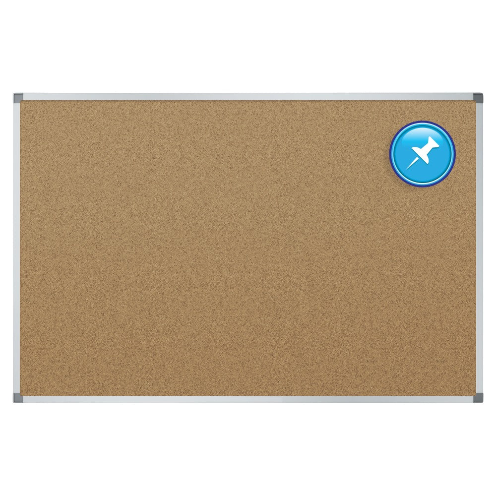 Quartet Basic Cork Bulletin Board, 48in x 36in, Aluminum Frame With Silver Finish