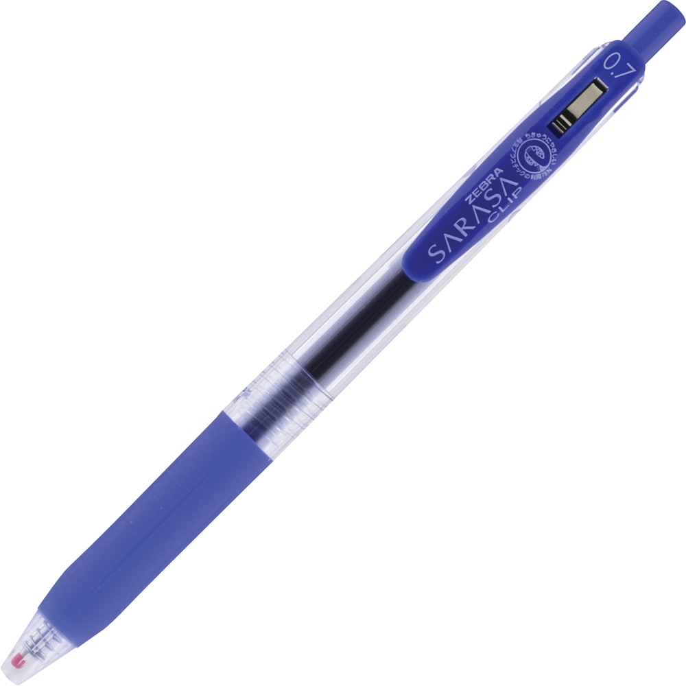 Zebra Pen Sarasa Clip Gel Ink Retractable Pens, 0.7 mm, Medium Point, Clear/Blue Barrel, Blue Ink, Set Of 12 Pens