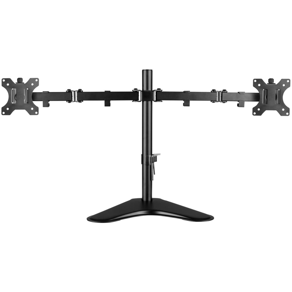 V7 Dual Desktop Monitor Stand - Up to 32in Screen Support - 35.28 lb Load Capacity - 18.3in Height x 35.9in Width x 11in Depth - Desktop, Freestanding - Steel, Aluminum, Plastic - Black