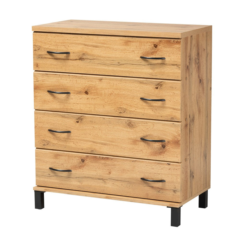 Baxton Studio Maison Wood Storage Chest, 4-Drawer, 36-7/16inH x 31-1/4inW x 15-5/8inD, Oak Brown