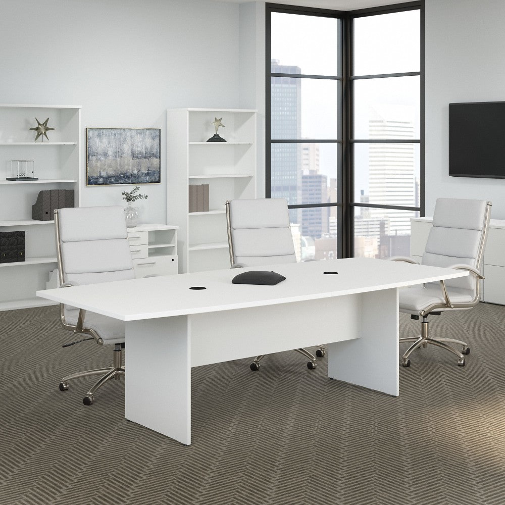 Bush Business Furniture 96inW x 42inD Boat-Shaped Conference Table With Wood Base, White, Standard Delivery