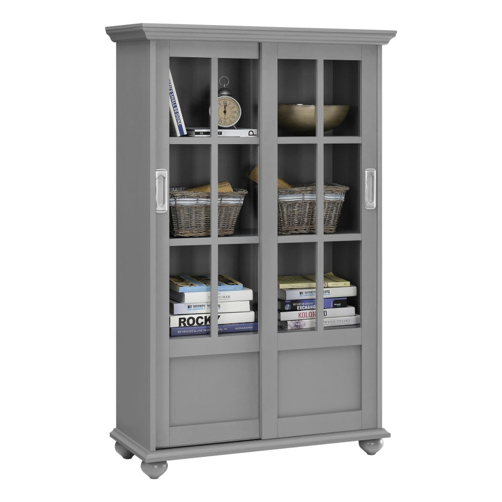 Ameriwood Home Aaron Lane 51inH 4-Shelf Bookcase With Sliding Glass Doors, Soft Gray