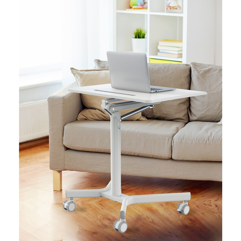 Realspace 28inW Mobile Sit-to-Stand Compact Desk/Laptop Cart Workstation, 28-3/4inH x 28inW x 22-1/16inD, White