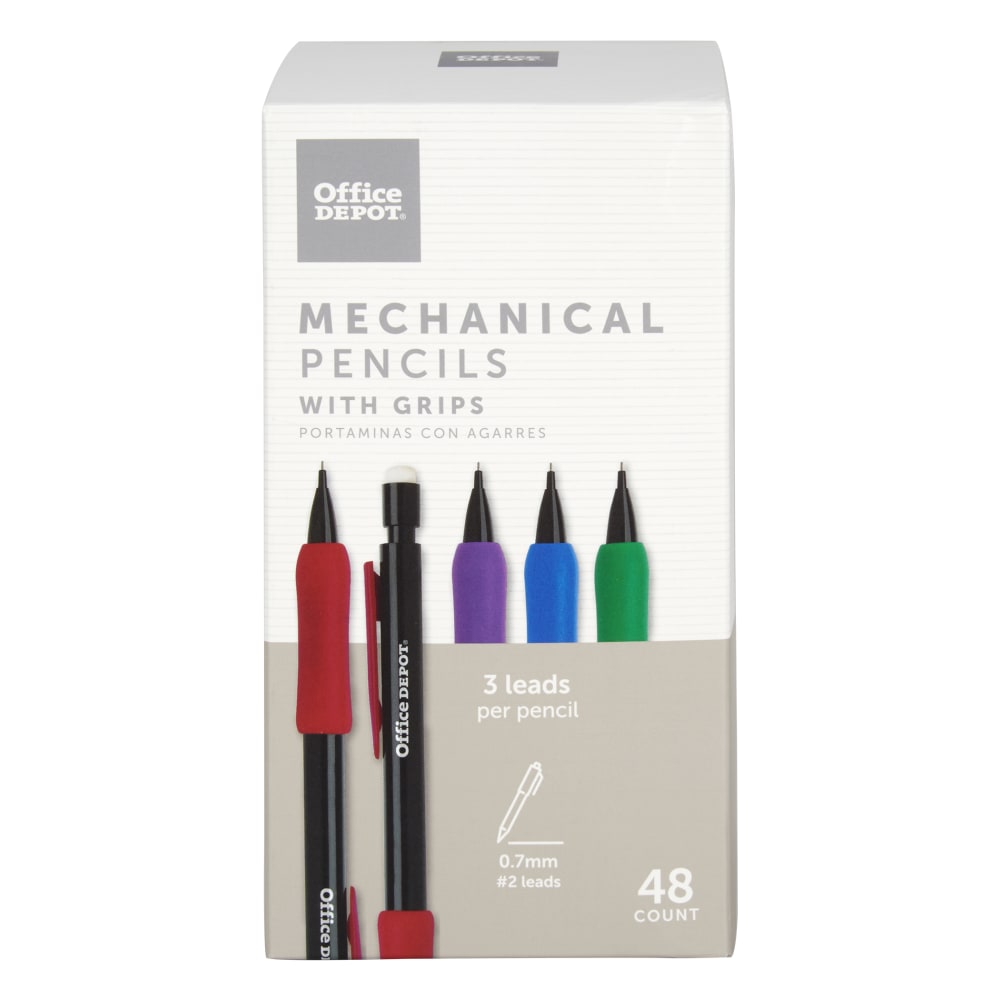 Office Depot Brand Mechanical Pencils With Comfort Grip, 0.7 mm, Black Barrel, Pack Of 48 Pencils