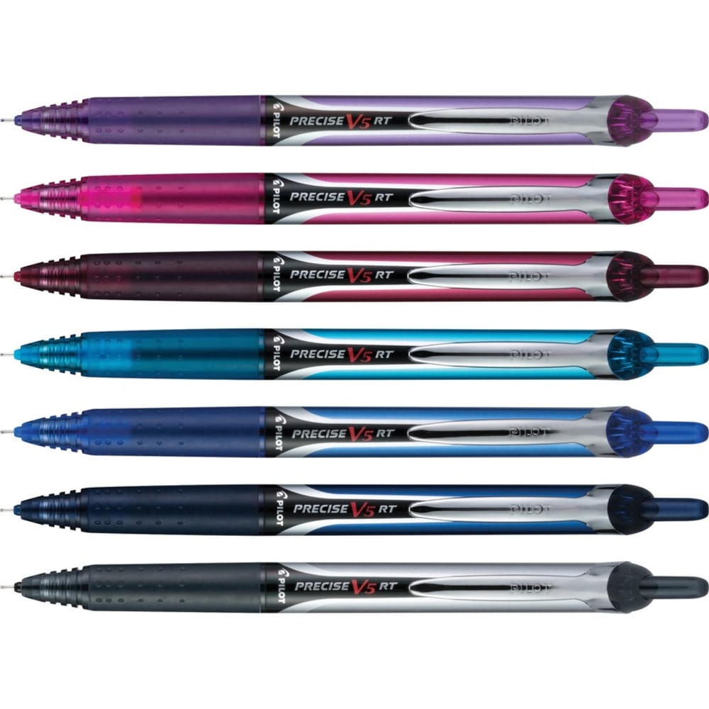 Pilot PRECISE V5 RT Premium Rolling Ball Pens, Pack Of 7, Extra Fine Point, 0.5 mm, Assorted Colors