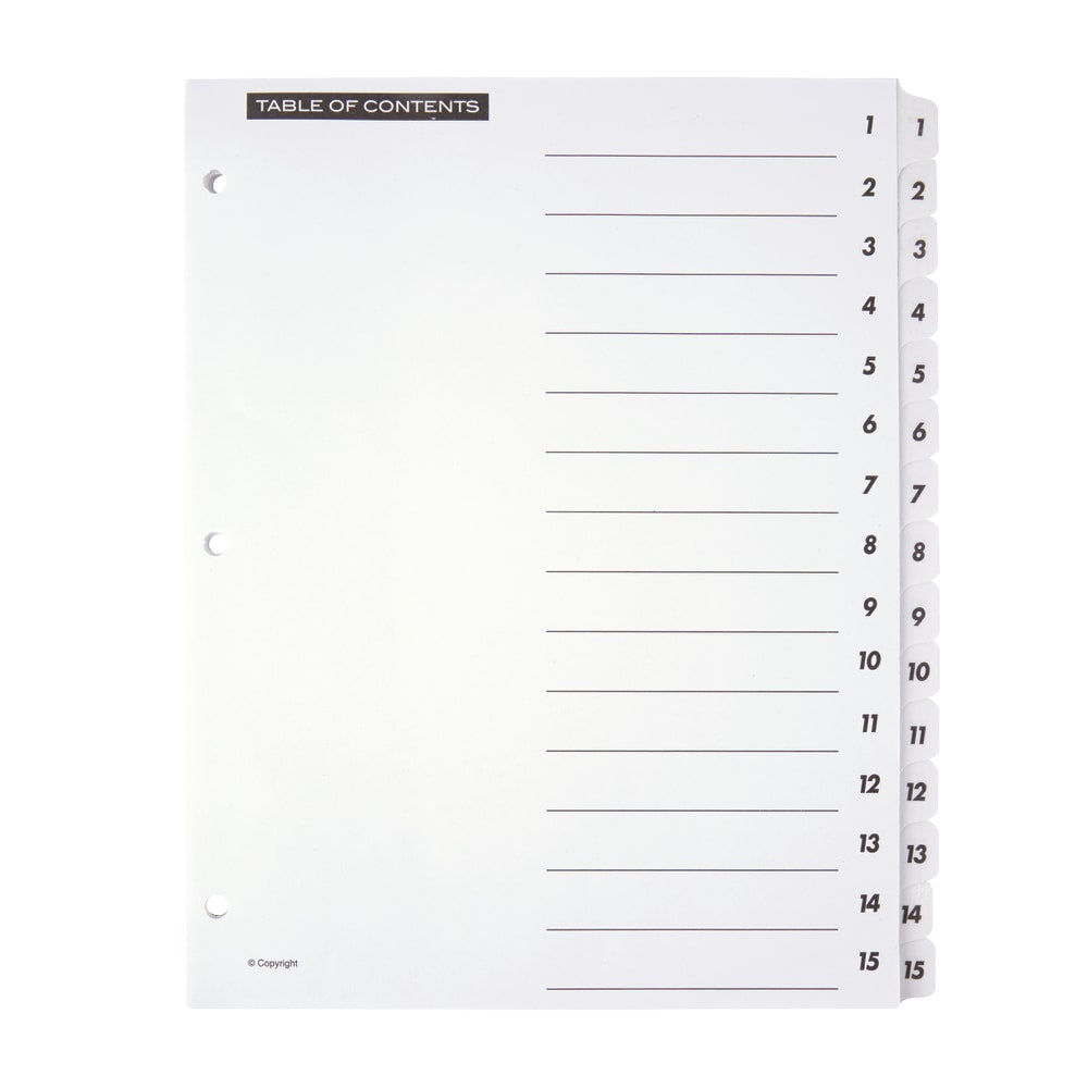 Office Depot Brand Table Of Contents Customizable Index With Preprinted Tabs, White, Numbered 1-15