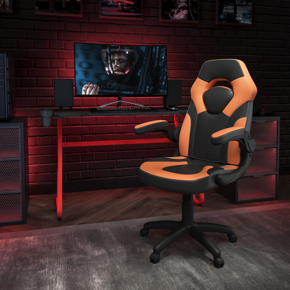 Flash Furniture Gaming Desk And Racing Chair Set With Cup Holder And Headphone Hook, Orange